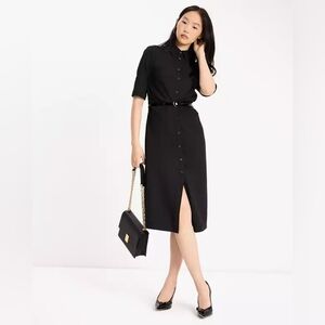 Kate Spade Ruched Crepe Dress, Elegant Black Button-Down Dress
